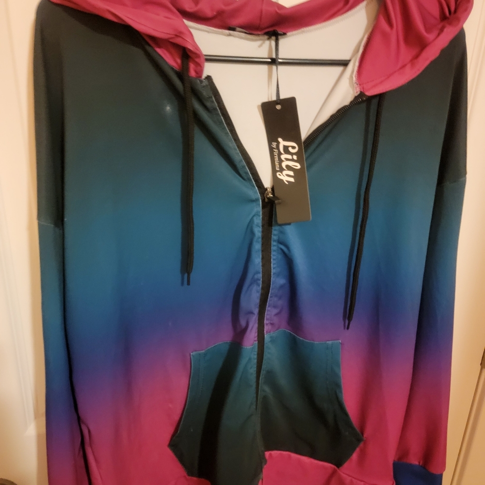 NWT WOMENS Lily by firmiana hooded activewear ombre jacket sz XL. - Picture 8 of 12